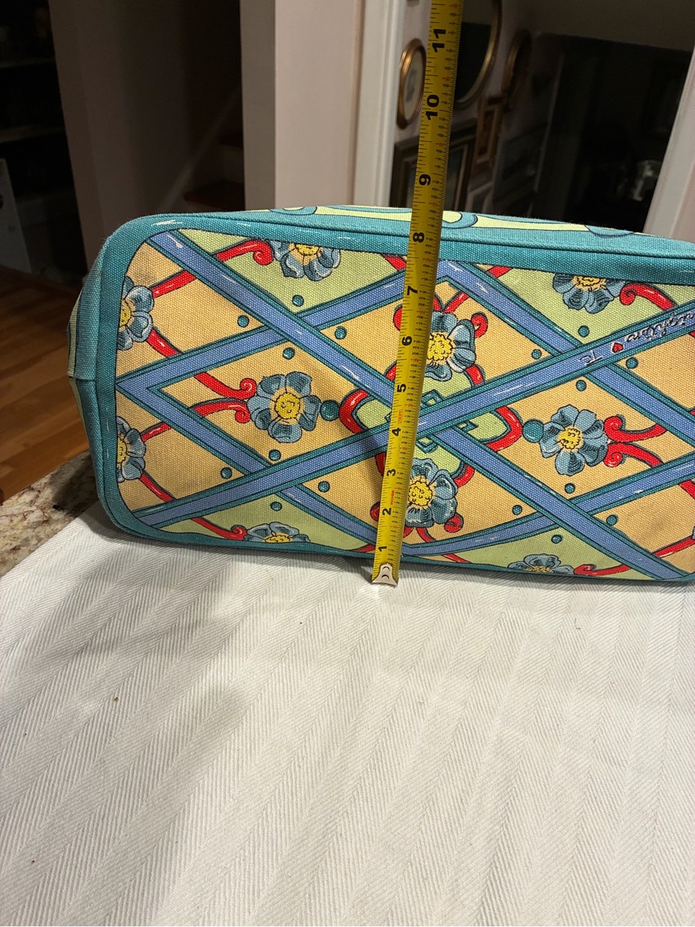 Brighton Canvas Heart Print Tote Bag - Yellow & Turquoise - Picture 7 of 9